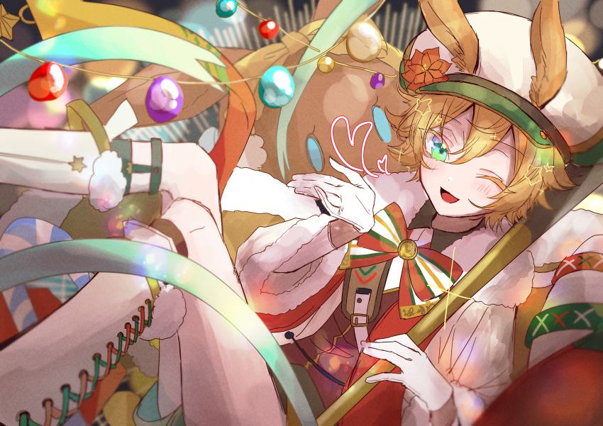 1boy, absurdres, animal_ears, arknights, bishounen, blonde_hair, bow, bowtie