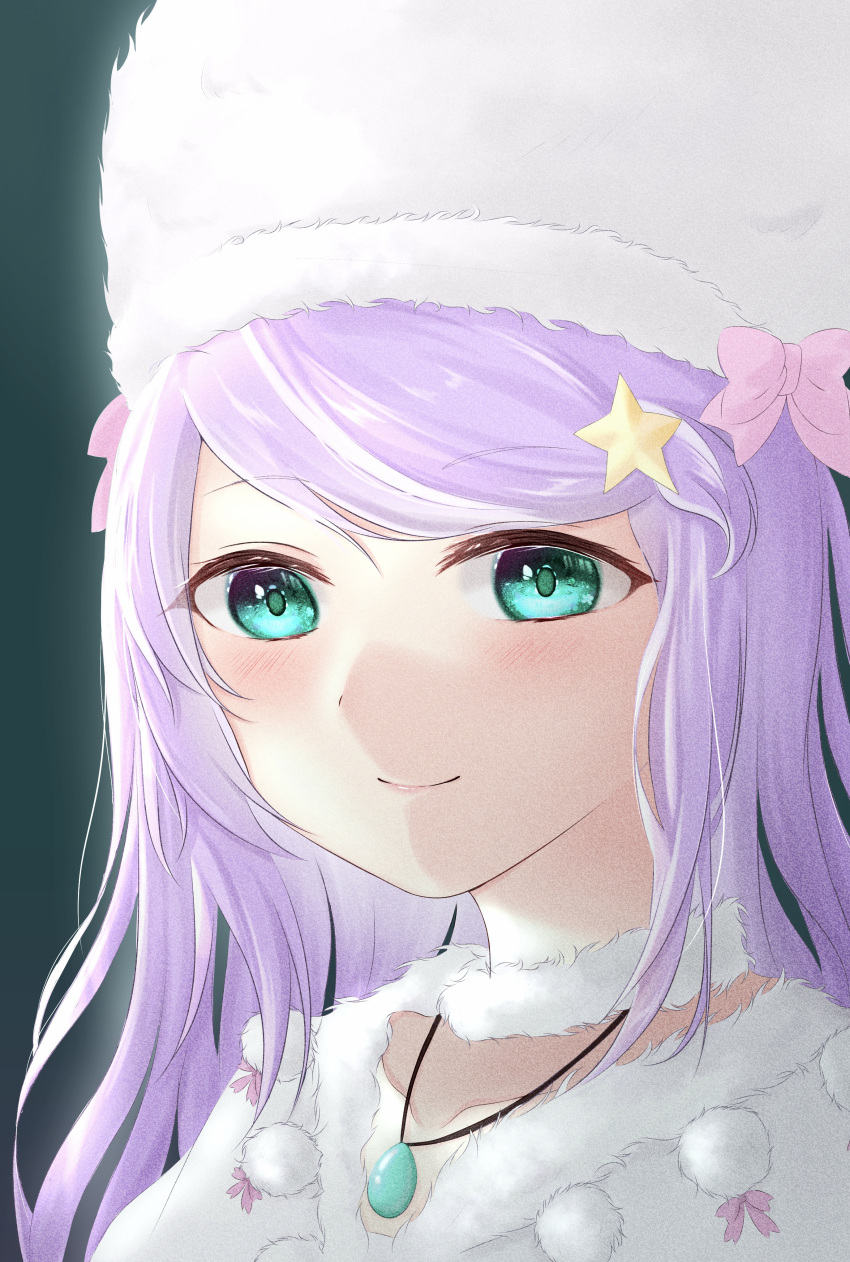 1girl, absurdres, anastasia_hoshin, bangs, bow, closed_mouth, collarbone, green_eyes