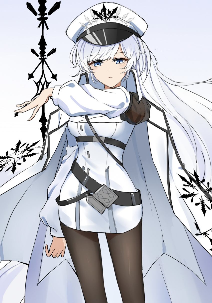 1girl, absurdres, alternate_universe, armband, belt, black_belt, black_legwear, blue_eyes