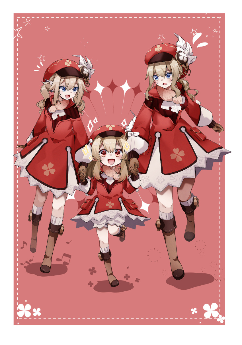 3girls, :d, absurdres, alternate_costume, bangs, barbara_(genshin_impact), bloomers, blue_eyes