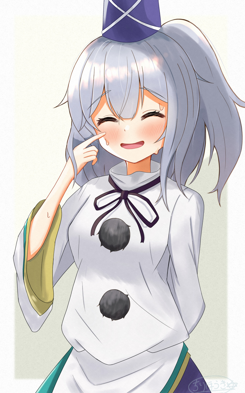 1girl, absurdres, black_ribbon, blush, chirihouki, closed_eyes, eyebrows_visible_through_hair, hat