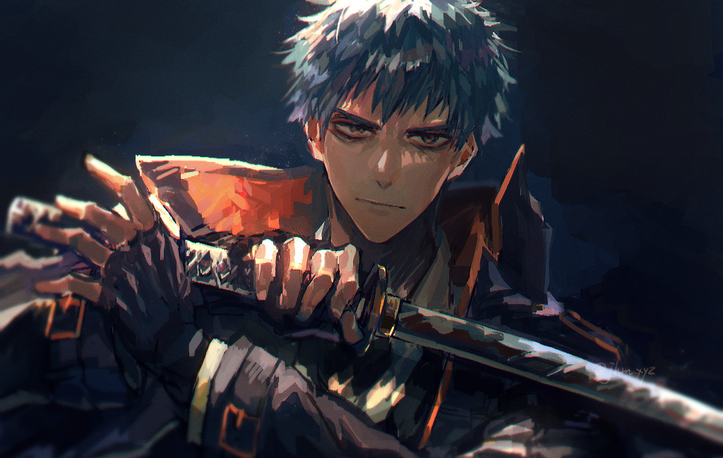 1boy, bangs, black_gloves, closed_mouth, collared_shirt, commentary_request, expressionless, fate/grand_order