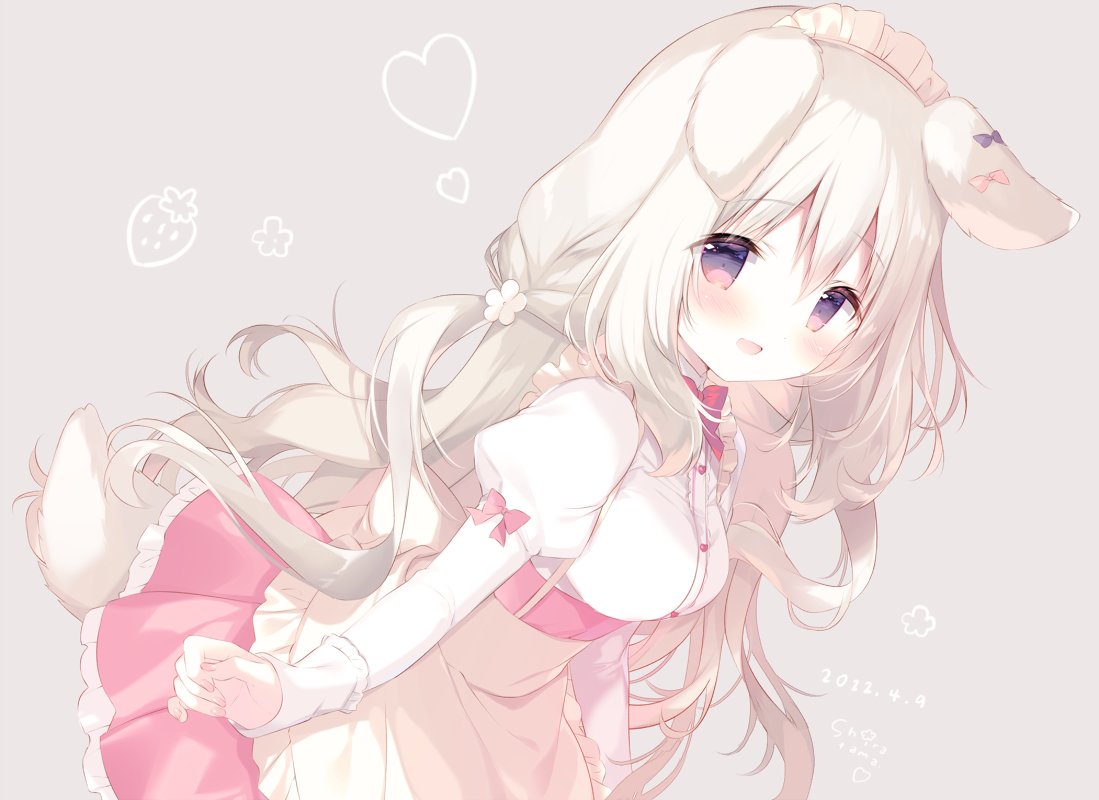 1girl, :d, amairo_chocolata, animal_ears, apron, bangs, blush, bow