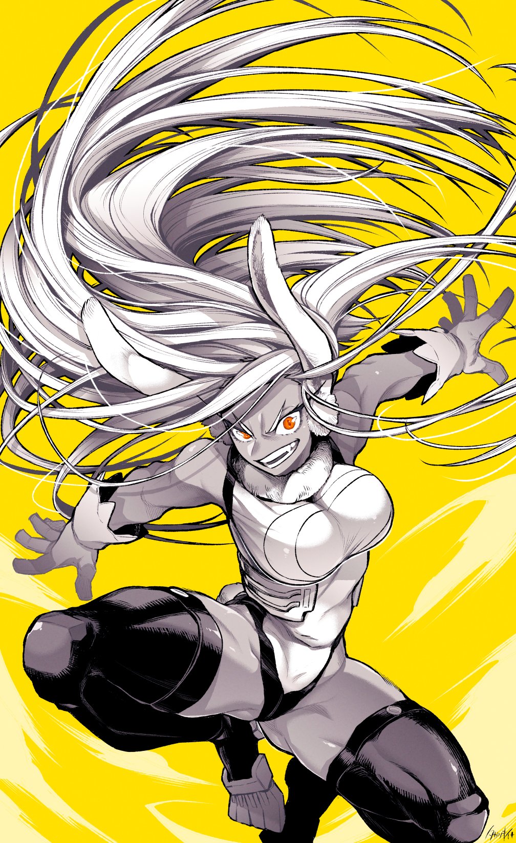 1girl, angry, animal_ears, ass_visible_through_thighs, attack, black_legwear, boku_no_hero_academia, breasts