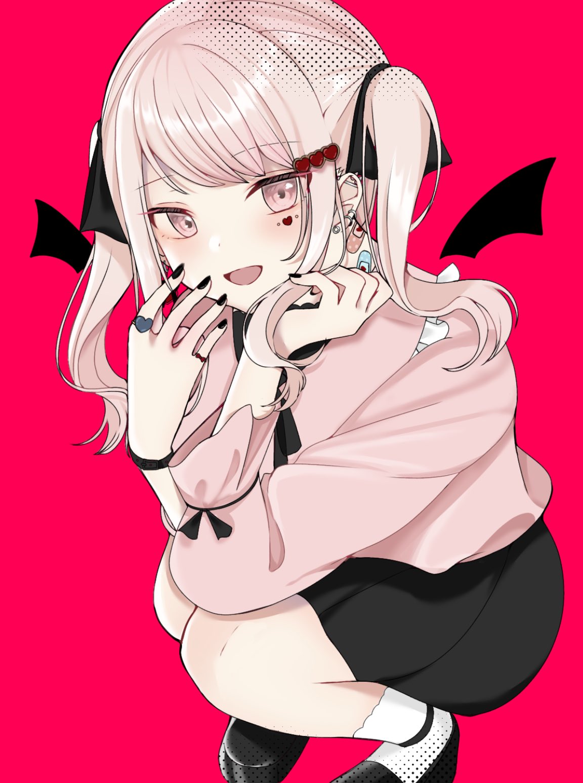 1other, akiyama_mizuki, alternate_costume, alternate_hairstyle, androgynous, bangs, black_nails, black_ribbon