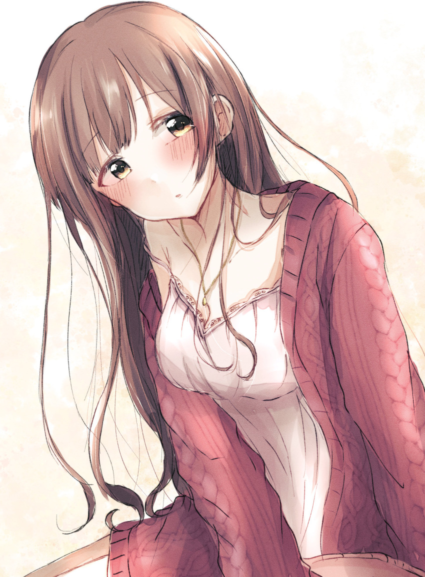1girl, :o, alternate_hairstyle, argyle, argyle_sweater, ba_ra_ran, blush, breasts