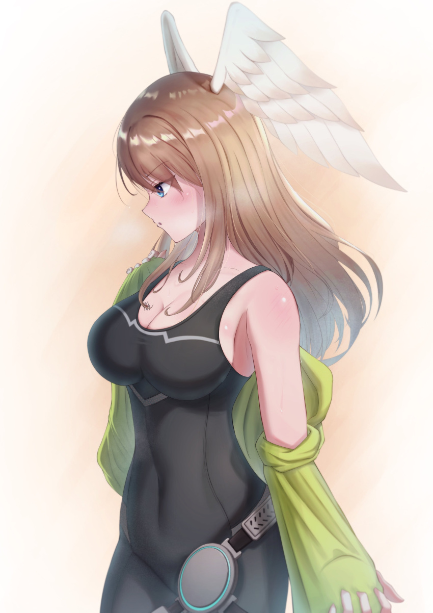 1girl, absurdres, black_bodysuit, blue_eyes, bodysuit, breast_tattoo, breasts, eunie_(xenoblade)