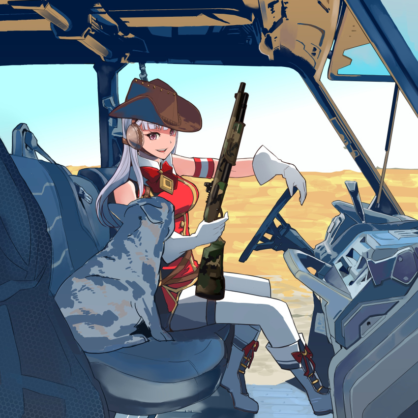 1girl, absurdres, armband, bangs, boots, bow, bowtie, breasts