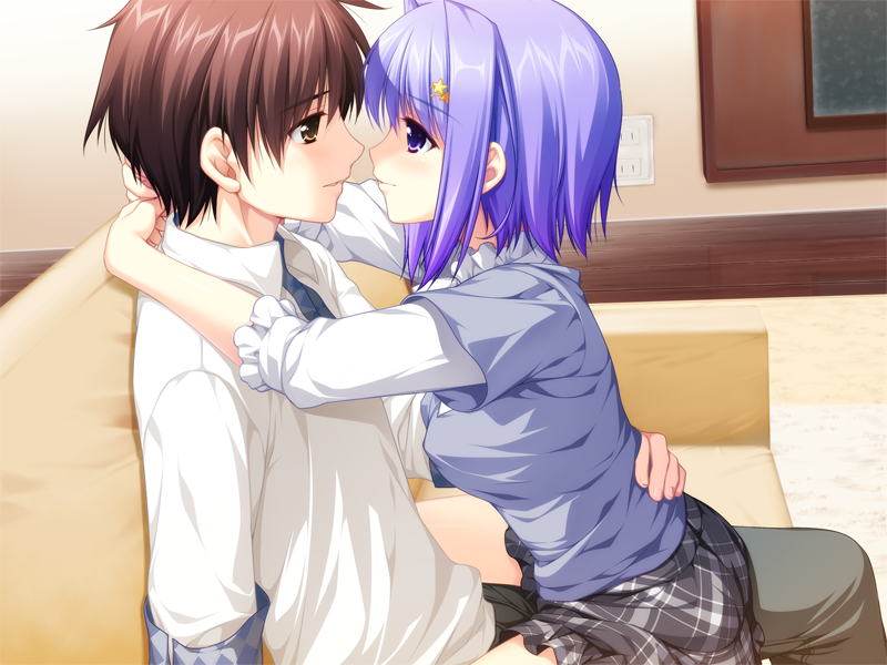 1boy, 1girl, alpha_(yukai_na_nakamatachi), brown_eyes, brown_hair, closed_mouth, couple, eye_contact