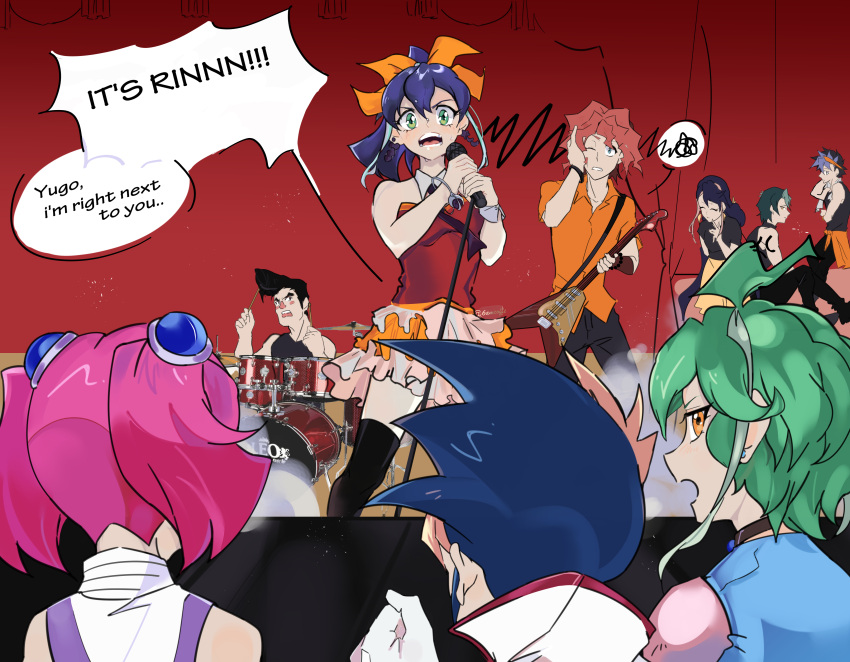 6amcoffe, :d, ahoge, bat, belt, between_fingers, black_hair, blue_hair