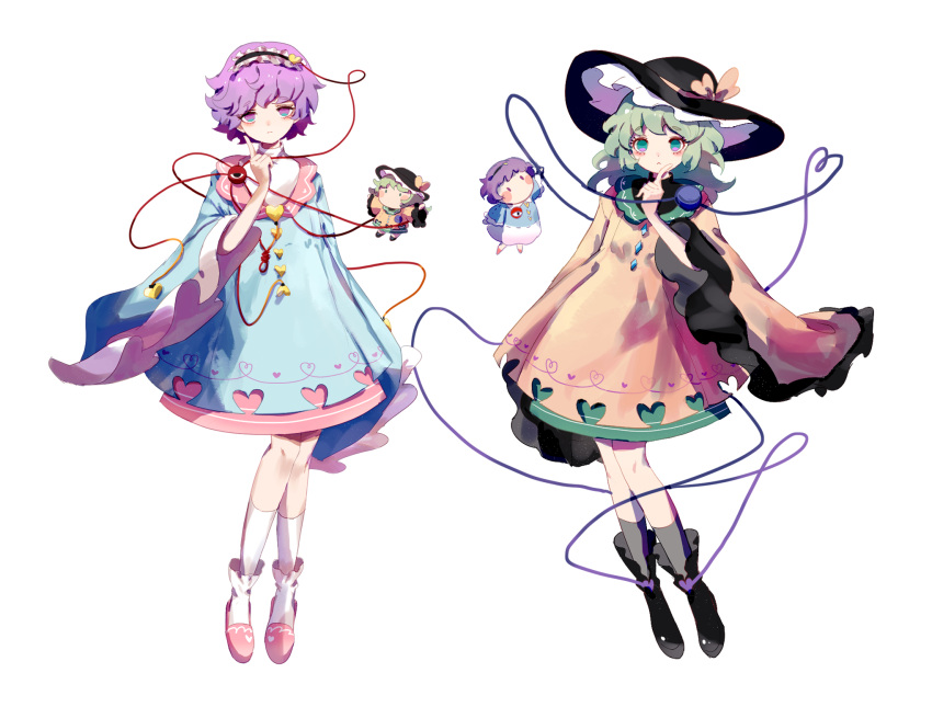 2girls, adapted_costume, aqua_blouse, black_footwear, black_hairband, black_headwear, black_legwear, blouse