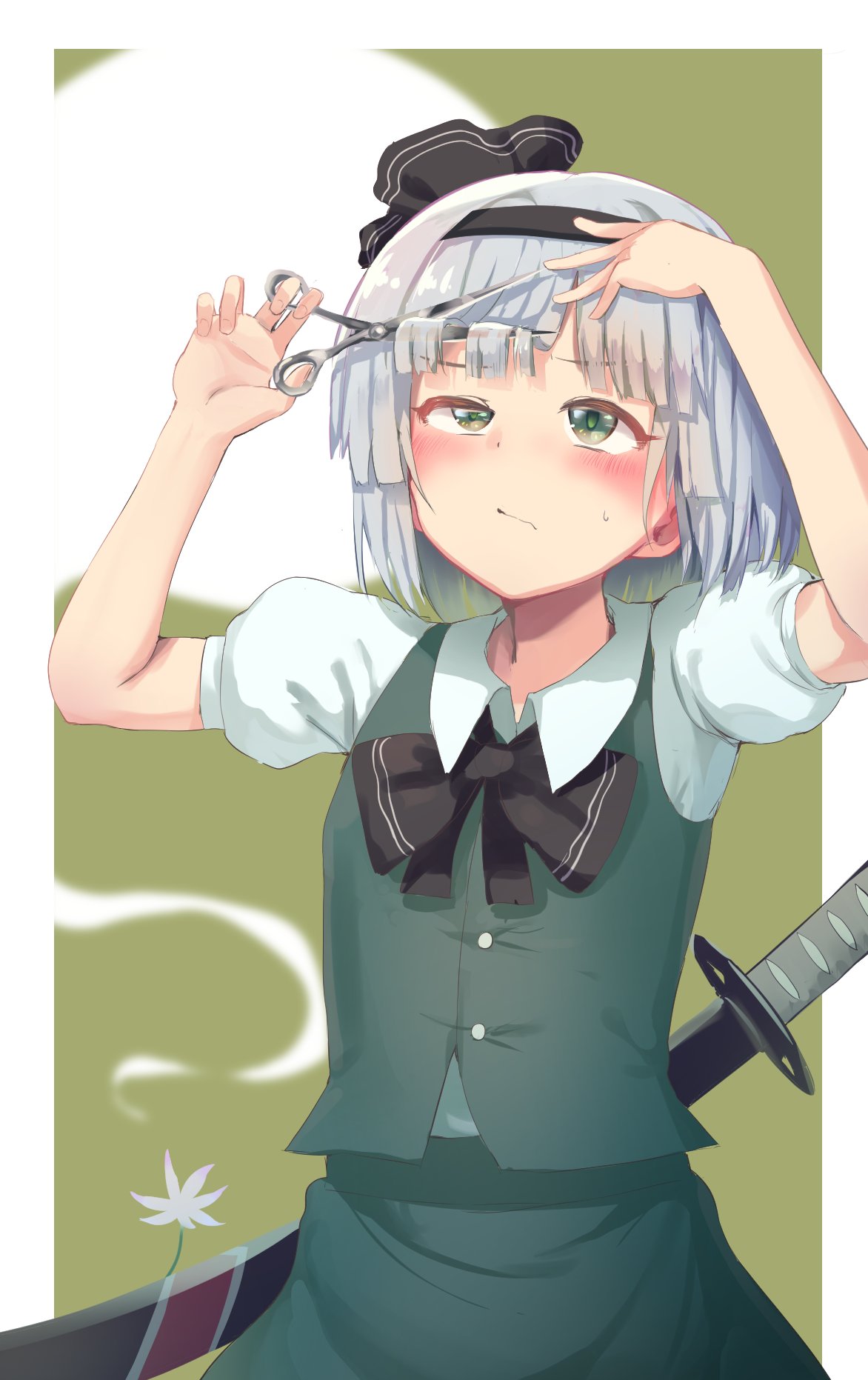1girl, black_bow, black_bowtie, black_hairband, black_ribbon, bob_cut, bow, bowtie