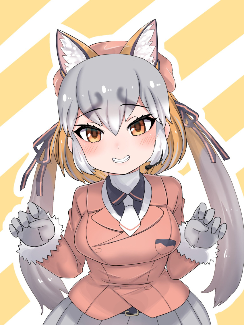animal_ears, aramaru, blazer, gloves, hat, highres, island_fox_(kemono_friends), jacket