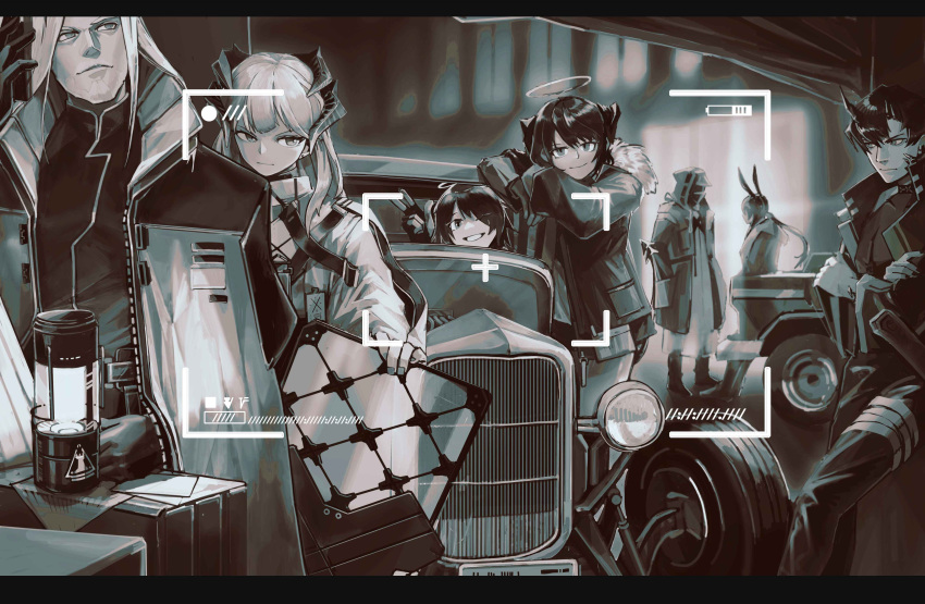 1other, 2boys, 4girls, absurdres, amiya_(arknights), animal_ears, arknights, battery_indicator