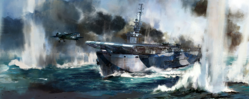 6+boys, absurdres, aircraft, aircraft_carrier, airplane, anchor, anti-aircraft, anti-aircraft_gun