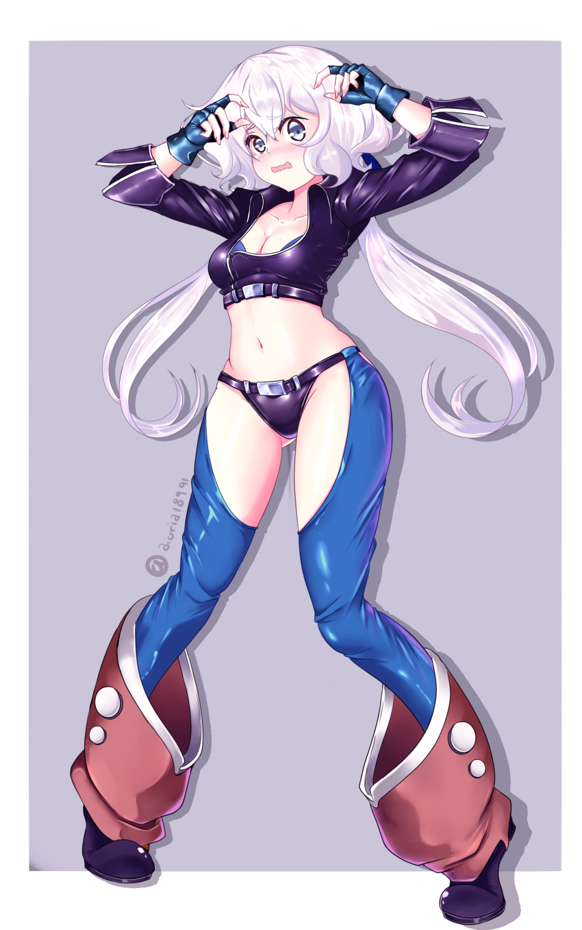 absurdres, aioria18991, angel_(kof), blue_eyes, boots, breasts, chaps, cosplay