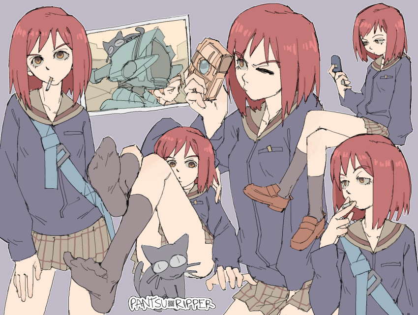 black_cat, black_legwear, camera, canti, cat, cellphone, cigarette, convenient_censoring