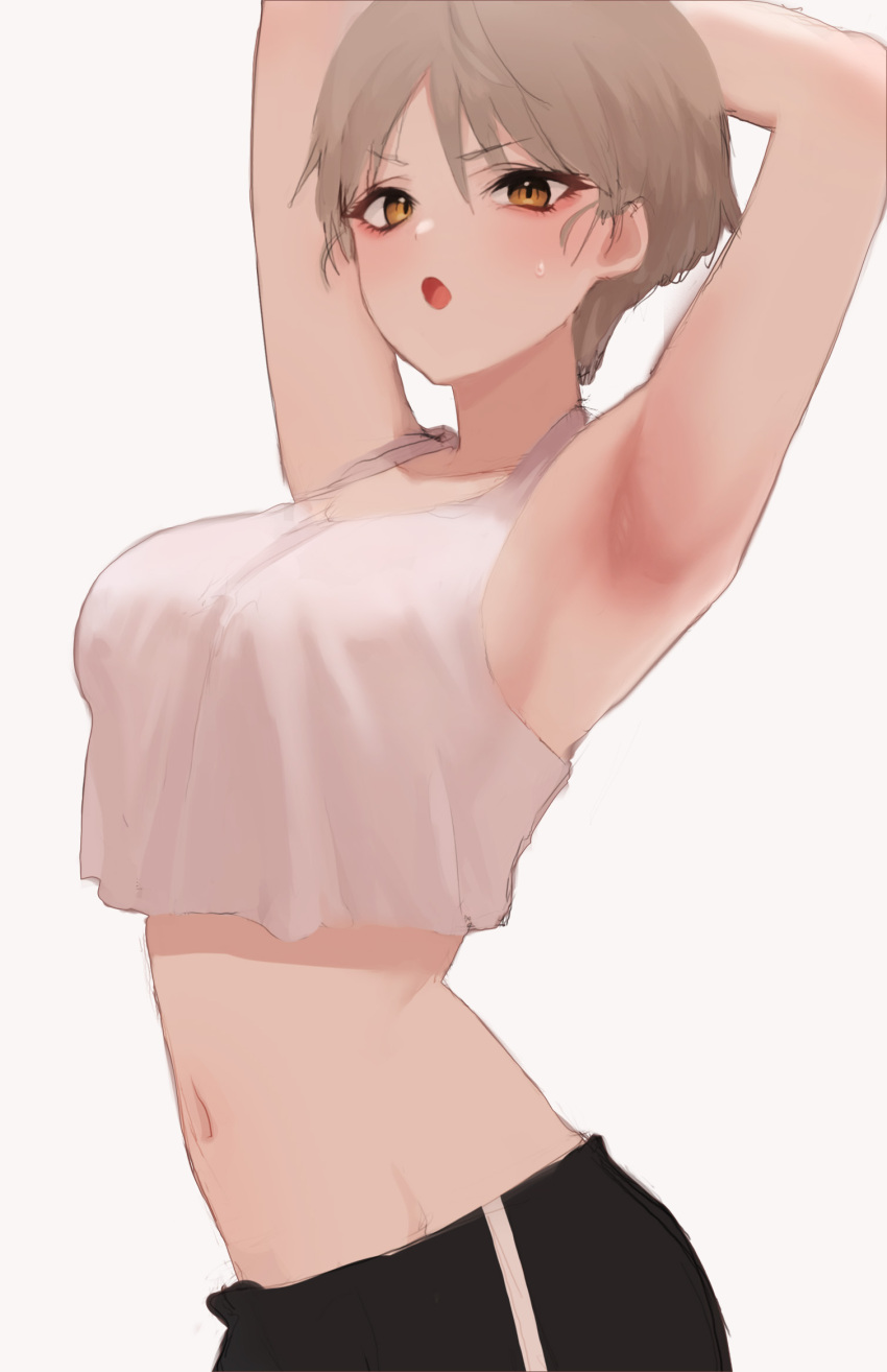 1girl, armpits, blonde_hair, blue_archive, blush, breasts, english_commentary, eyebrows_visible_through_hair