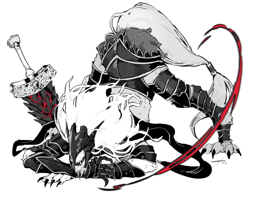 1boy, 454iss, armor, crossed_legs, dated, elden_ring, fingernails, furry