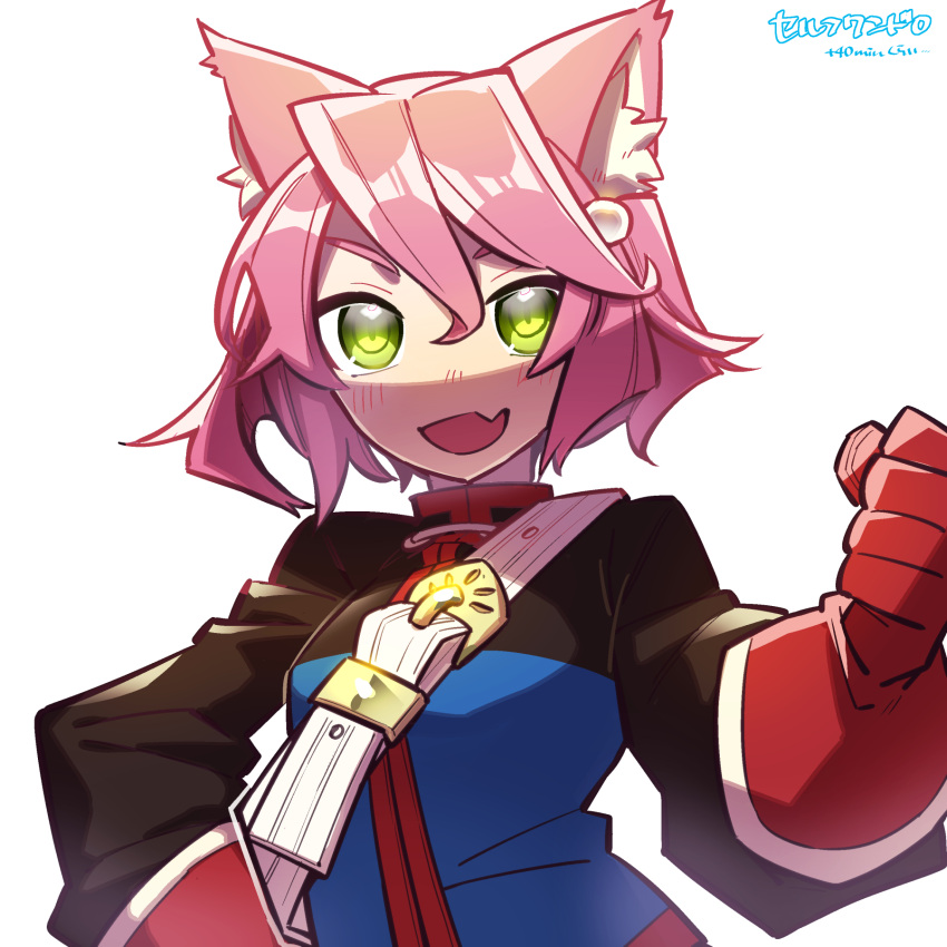 1girl, 7th_dragon, 7th_dragon_(series), :d, animal_ears, bangs, black_jacket, cat_ears