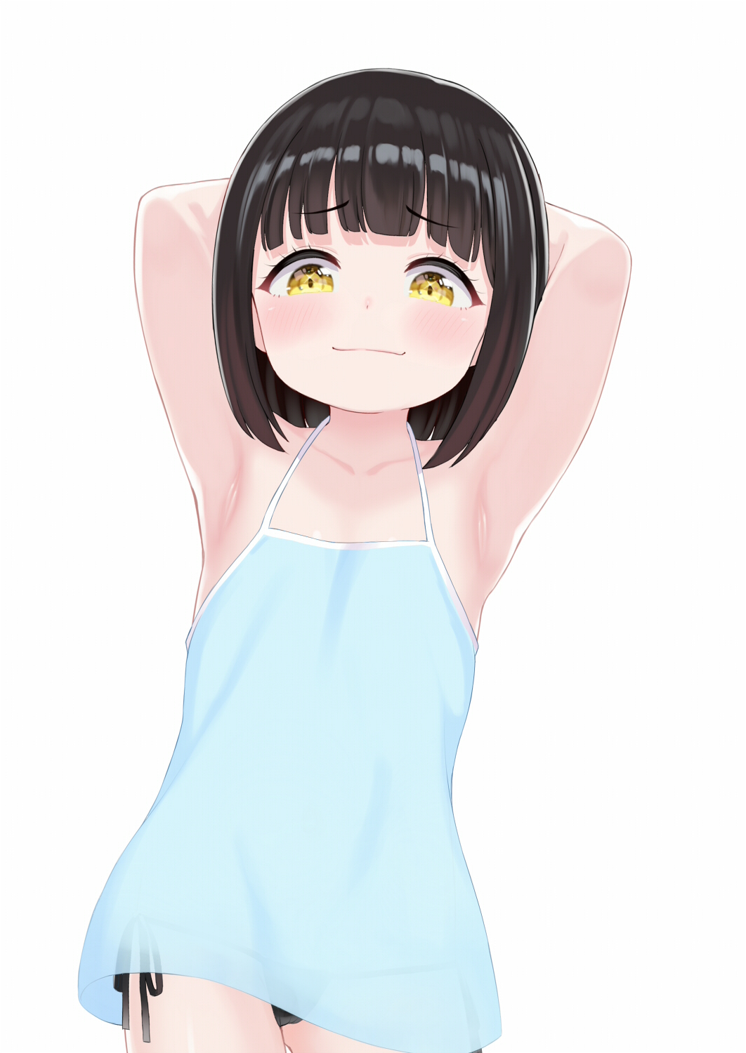 1girl, arm_behind_head, armpits, arms_up, atg_(wttoo0202), bangs, bare_arms, bare_shoulders