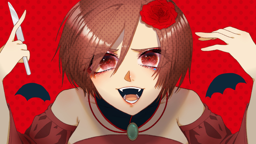 1girl, absurdres, akujiki_musume_conchita_(vocaloid), banica_conchita, bare_shoulders, bat_wings, brown_hair, choker