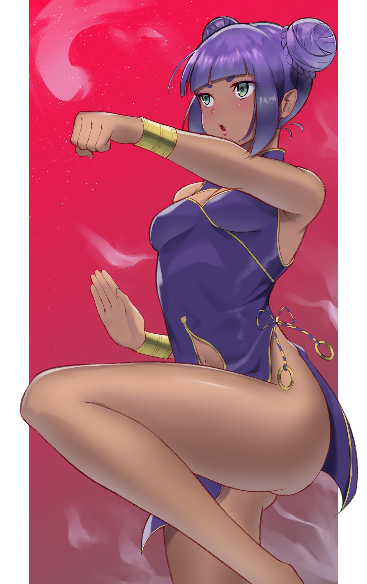 1girl, alternate_costume, bangs, blunt_bangs, blush, bob_cut, breasts, china_dress