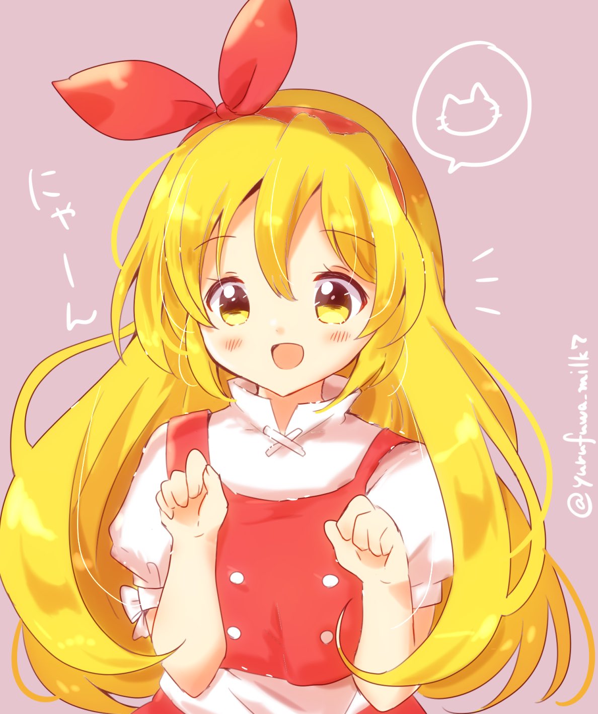 1girl, apron, blonde_hair, bow, buttons, commentary_request, ellen_(touhou), hair_bow
