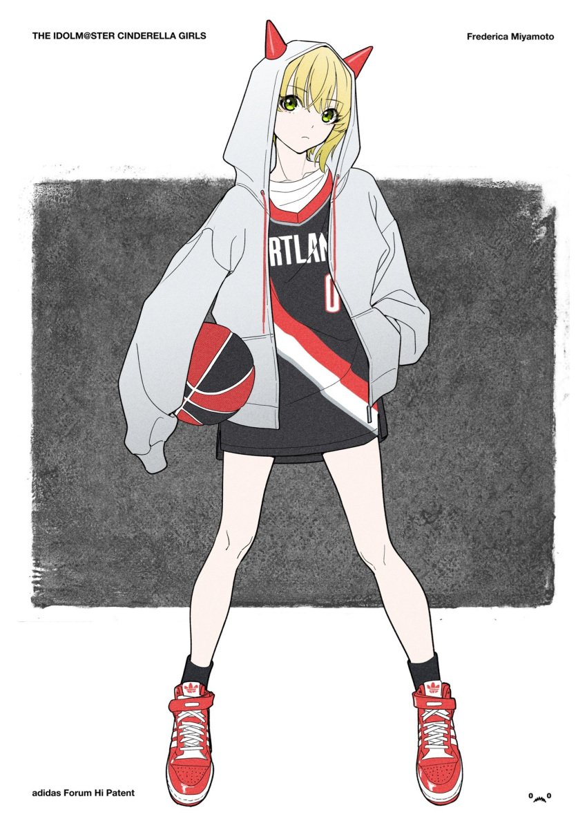 1girl, acubi_tomaranai, adidas, artist_logo, bangs, basketball, basketball_jersey, black_legwear