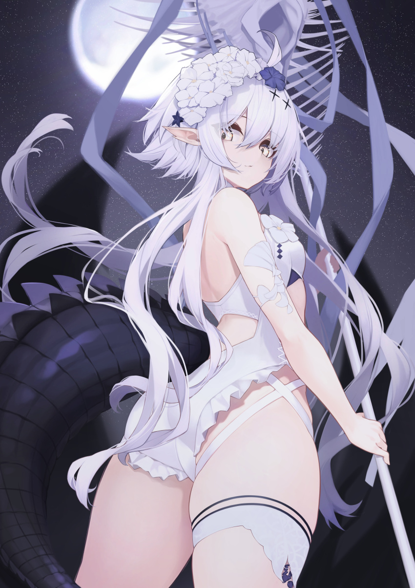 1girl, absurdres, ahoge, arknights, armlet, ass, bangs, bare_shoulders
