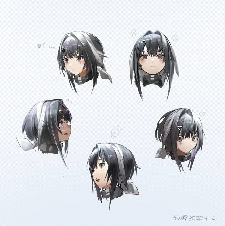 1girl, :d, arknights, bangs, black_eyes, black_hair, blush, closed_mouth