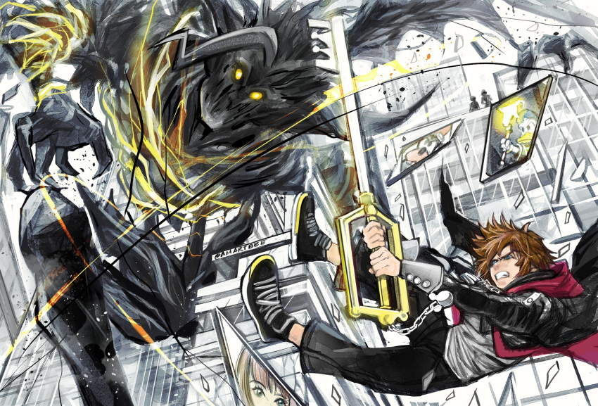 amartbee, battle, blue_eyes, brown_hair, claws, clenched_teeth, donald_duck, glass_shards