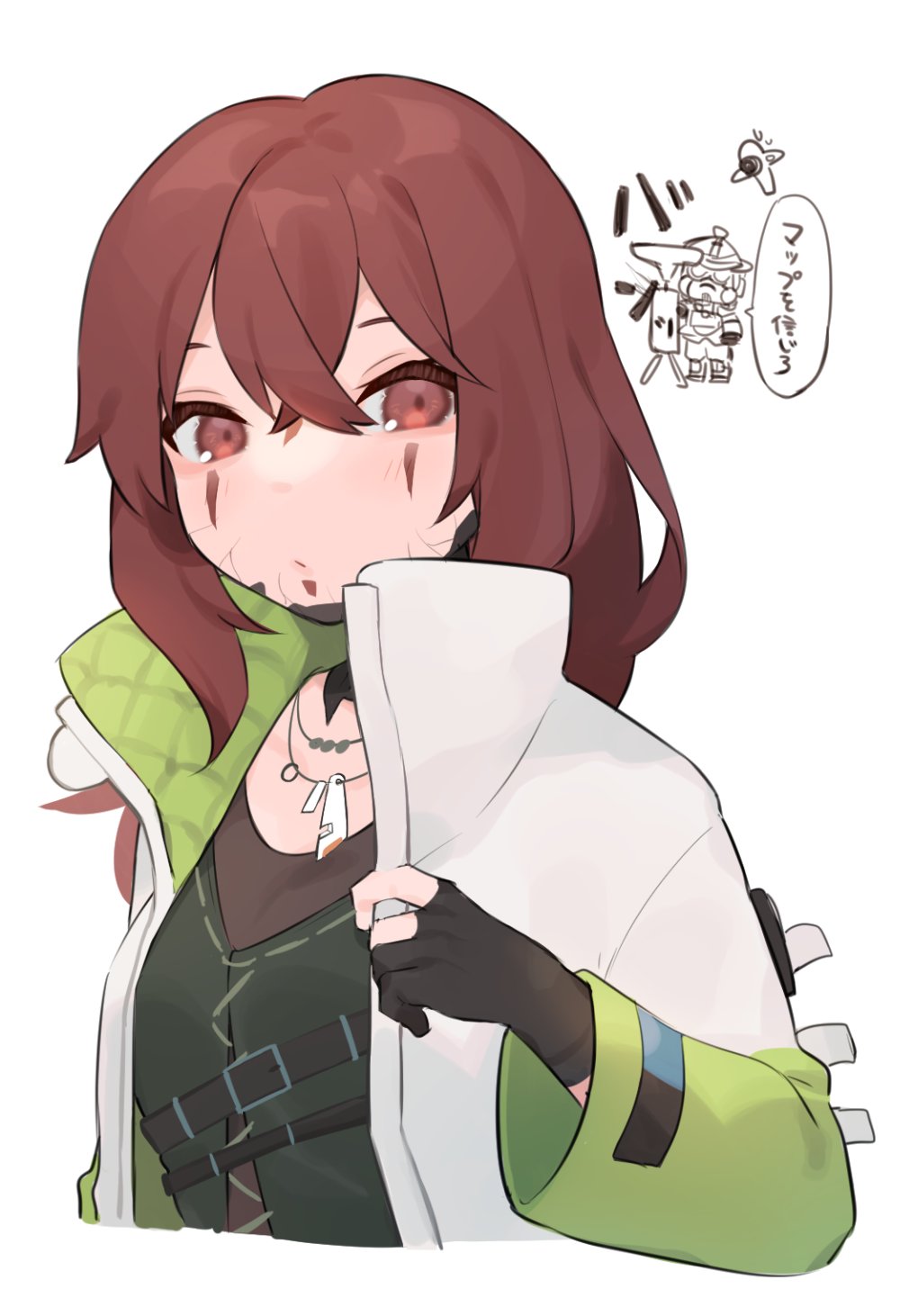 1girl, apex_legends, black_gloves, black_shirt, breasts, chibi, chibi_inset, cosplay