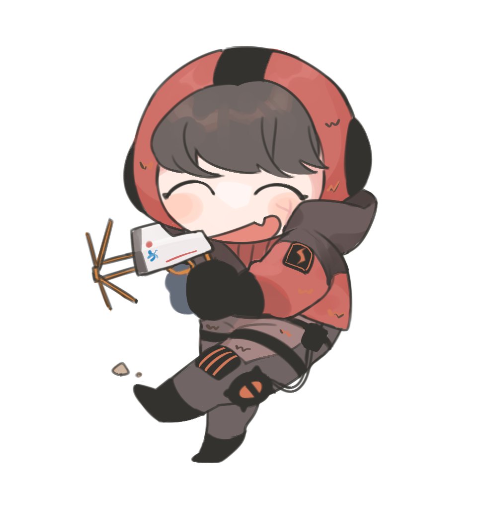 1girl, ^_^, apex_legends, blush, brown_bodysuit, chibi, closed_eyes, energy_reader_(apex_legends)