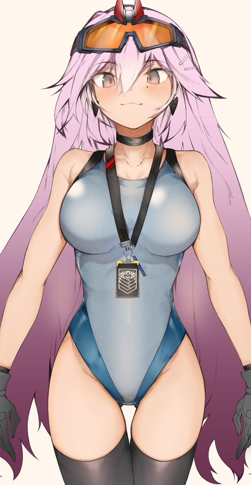 1girl, :3, bangs, black_choker, black_gloves, blush, breasts, choker