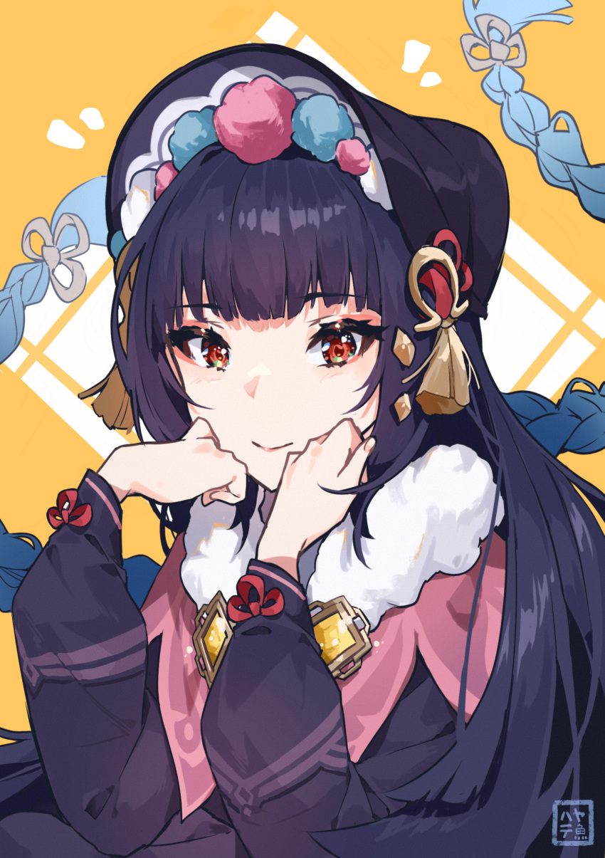 1girl, absurdres, bangs, black_dress, black_hair, black_headwear, bonnet, braid