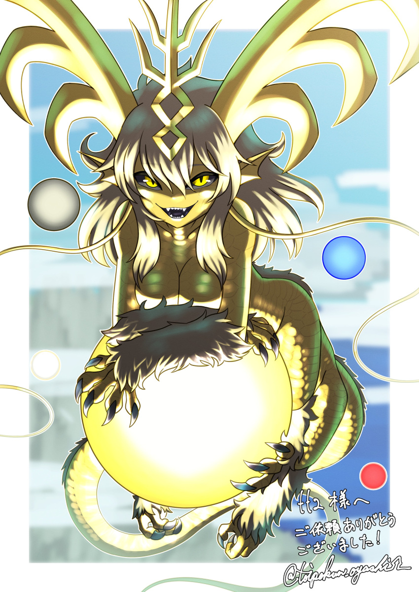 1girl, absurdres, animal_feet, animal_hands, antlers, black_sclera, blonde_hair, centauroid
