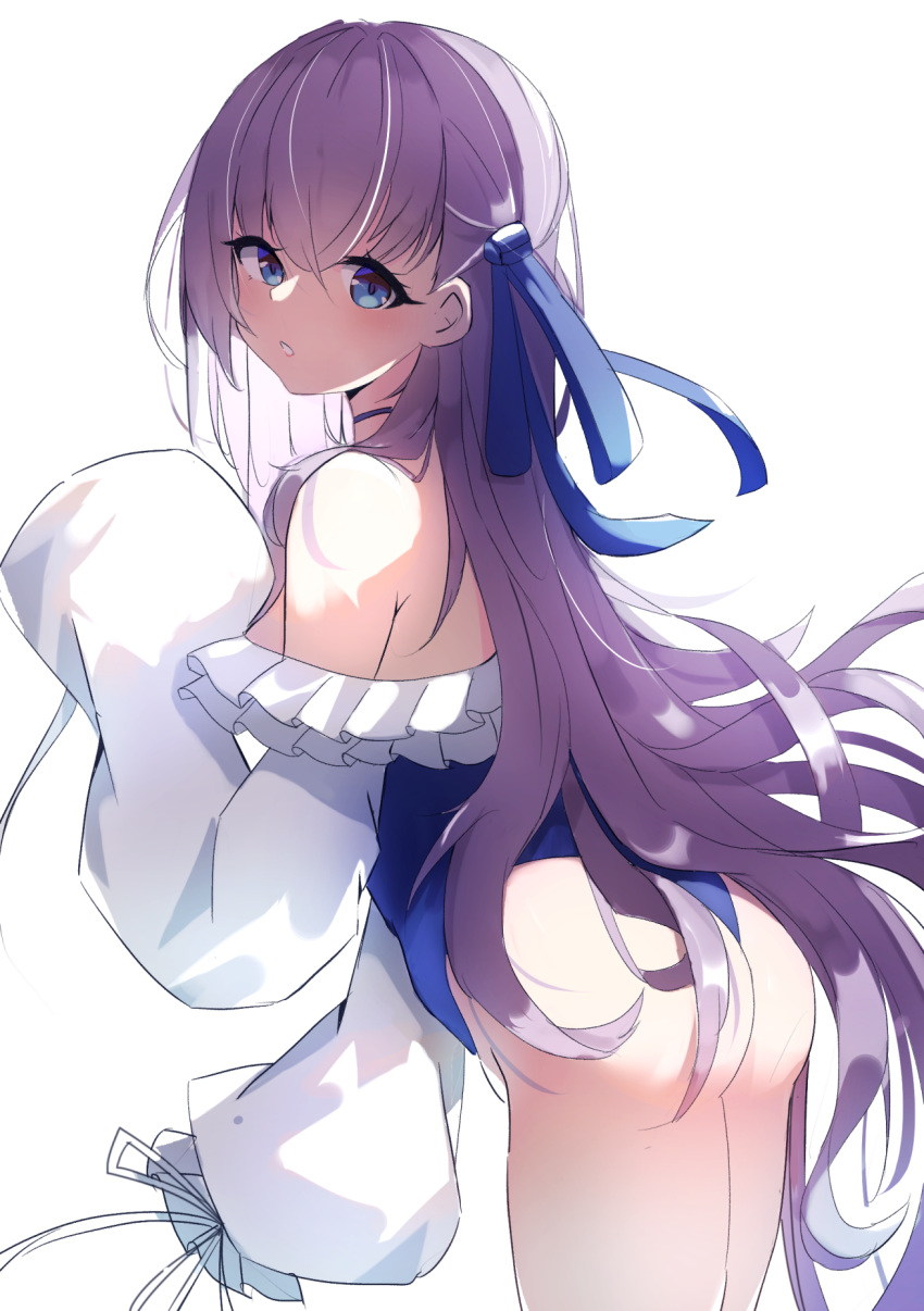 1girl, ass, bangs, blue_eyes, blue_ribbon, blush, fate/grand_order, fate_(series)