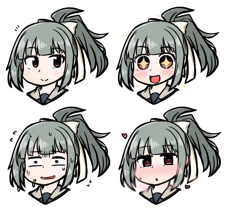 +_+, 1girl, brown_hair, commentary_request, cyama_land, expressions, grey_hair, grey_sailor_collar