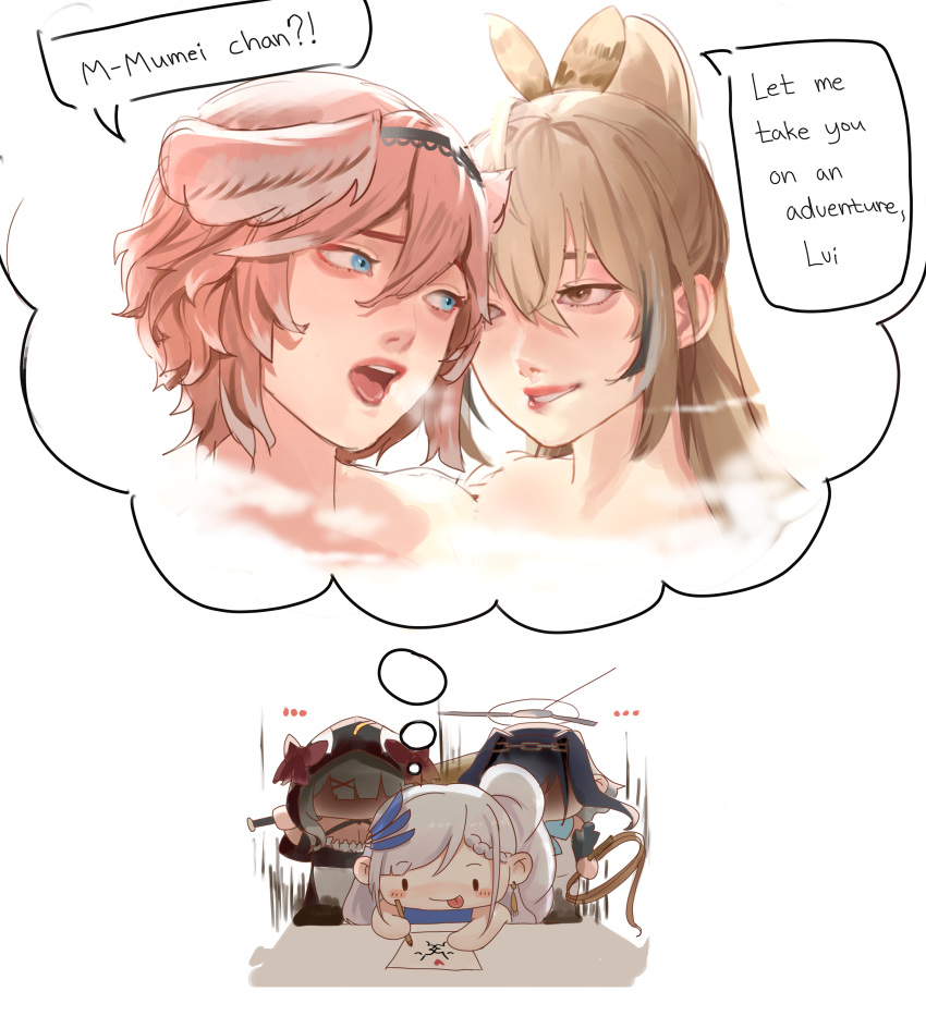 ..., 5girls, :p, absurdres, baseball_bat, bat, bird_girl, biting