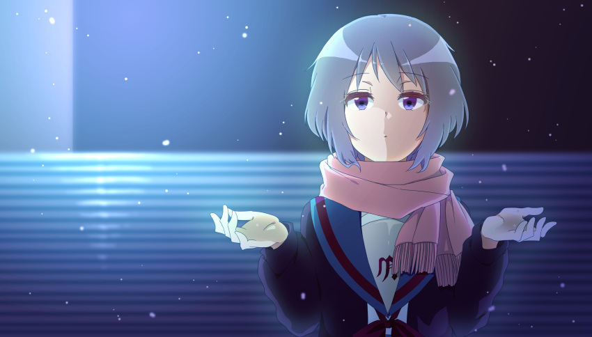1girl, alternate_eye_color, bangs, blue_sailor_collar, blue_skirt, brown_cardigan, cardigan, commentary_request