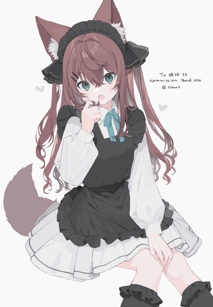 1girl, 33bun3, absurdres, animal_ear_fluff, animal_ears, black_legwear, blush, brown_hair