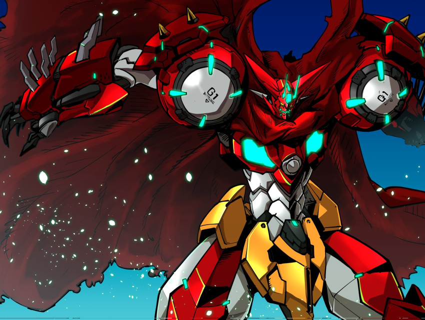 amakawa_mayu, cape, getter-1_(devolution), getter_robo, getter_robo_devolution, glowing, highres, looking_down