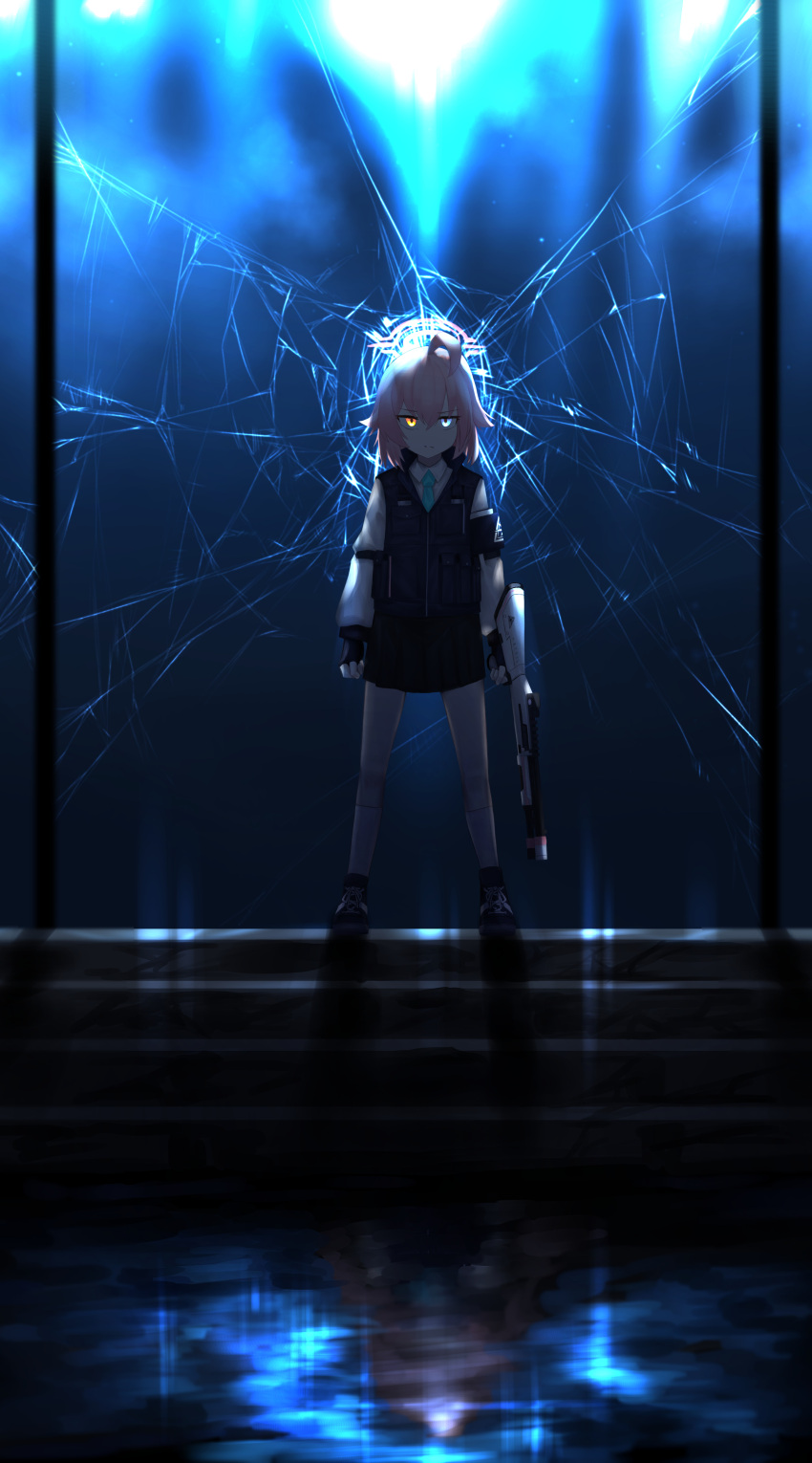 1girl, absurdres, ahoge, aimpoleume, armband, black_skirt, blue_archive, blue_eyes