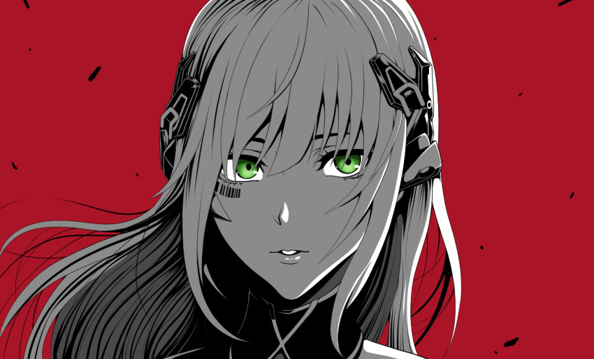 1girl, bangs, barcode, barcode_tattoo, eyebrows_visible_through_hair, facial_mark, facial_tattoo, gager_(girls'_frontline)