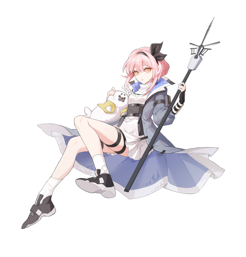 1girl, absurdres, animal, arknights, bangs, black_footwear, black_gloves, black_hairband