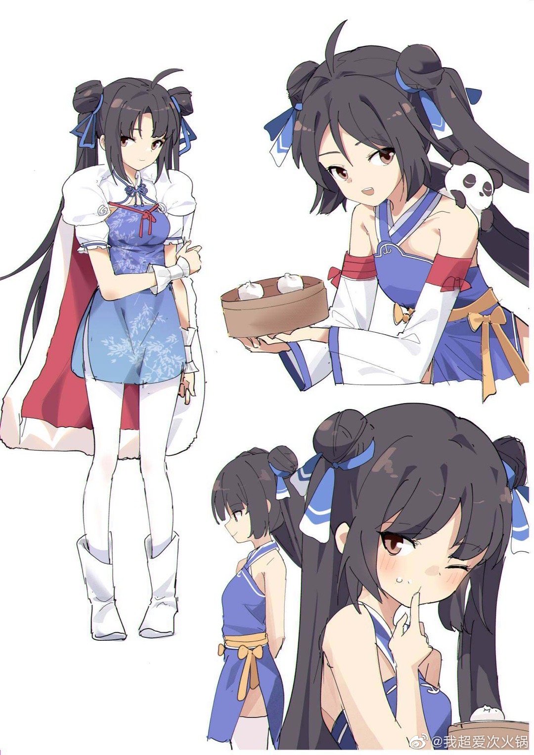 black_hair, blue_dress, blue_eyes, china_dress, chinese_clothes, double_bun, dress, highres