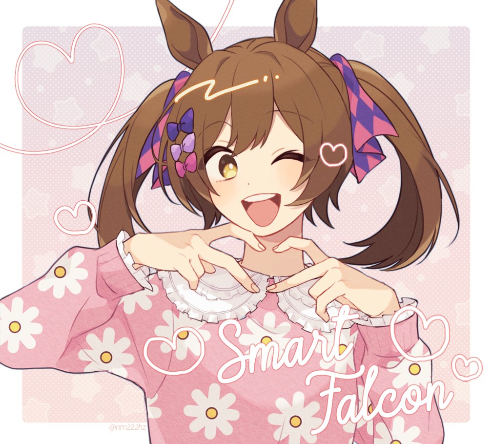 1girl, alternate_costume, animal_ears, bangs, blush, bow, character_name, floral_print