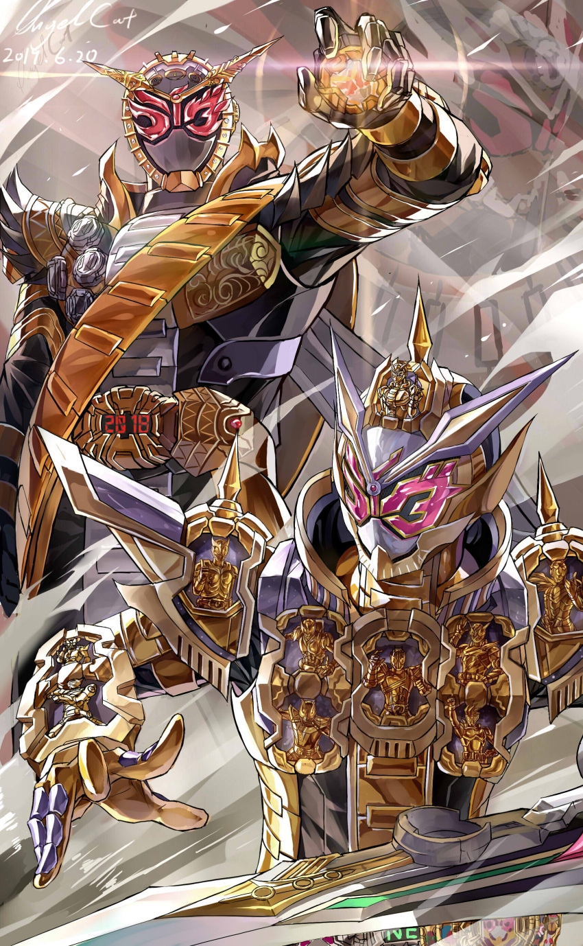 1boy, 2018, 2019, 2boys, absurdres, alternate_costume, apocalypse, arm_up