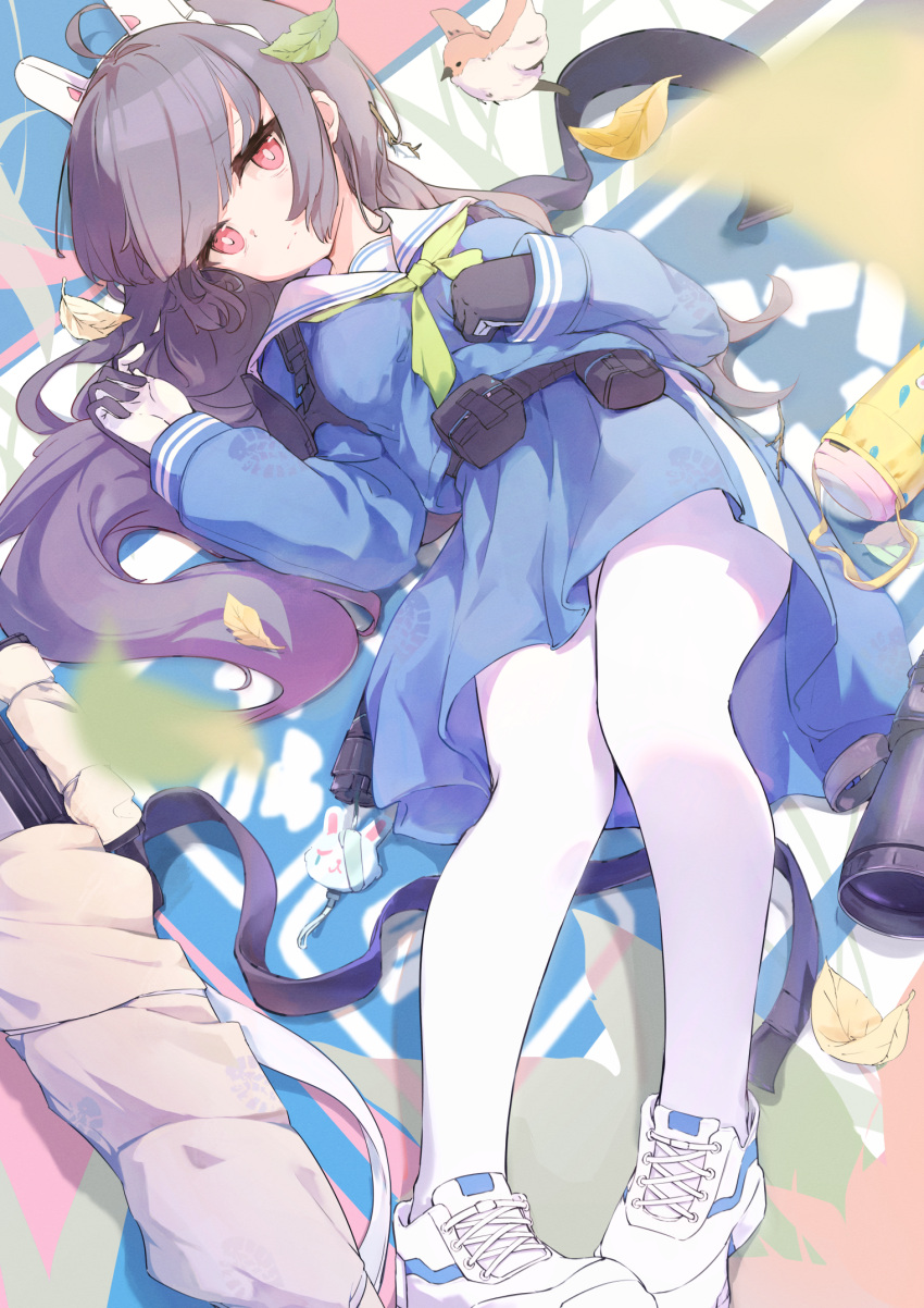 1girl, animal_ears, bag, bangs, belt, belt_buckle, black_hair, blue_archive